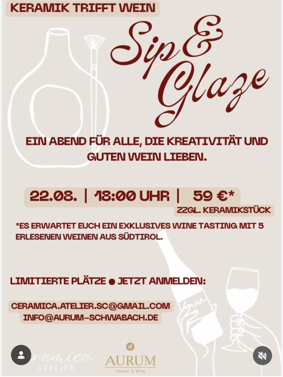 Sip & Glaze – Keramik trifft Wein